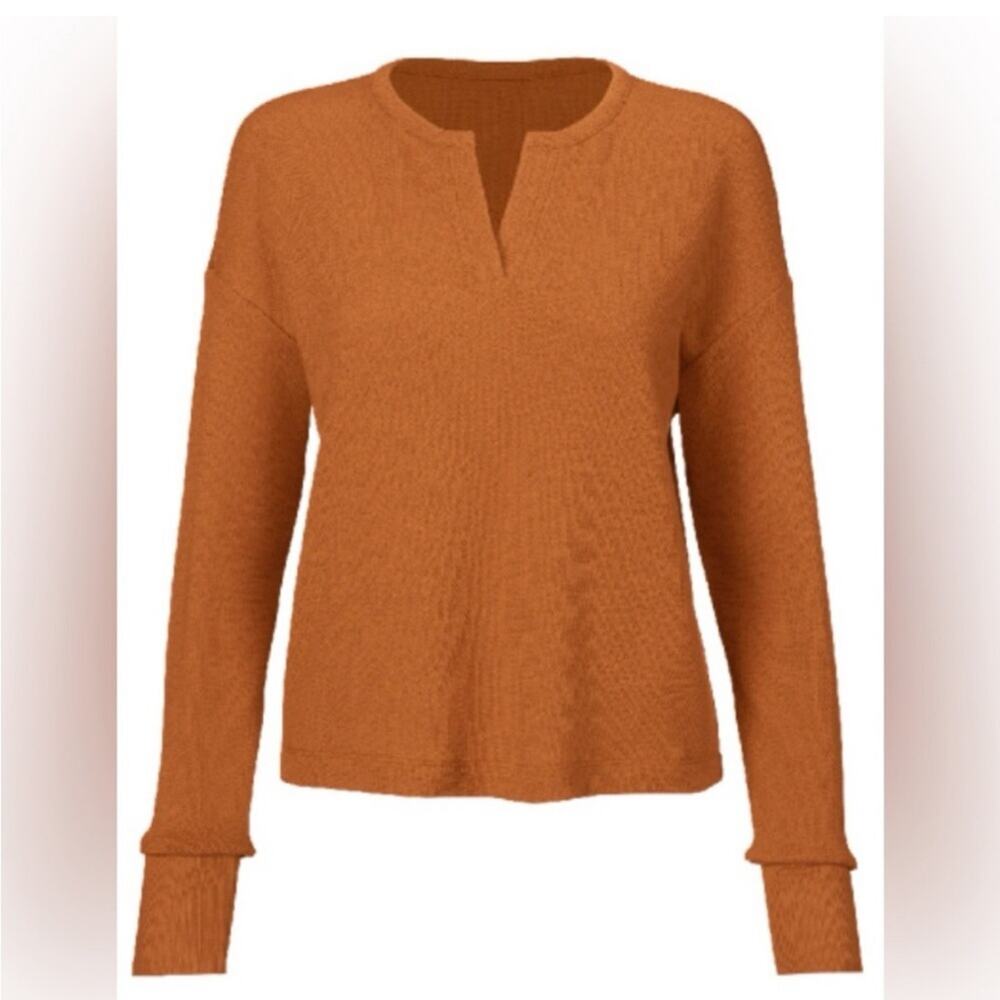 Cabi Waffle Tee gold copper orange thermal knit top size Large #4369